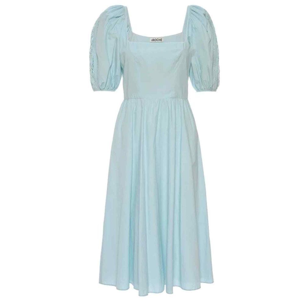 St Roche‎ NWT Vista Duck Egg Blue Puff Sleeve Embroidered Midi Dress 2 MSRP $425